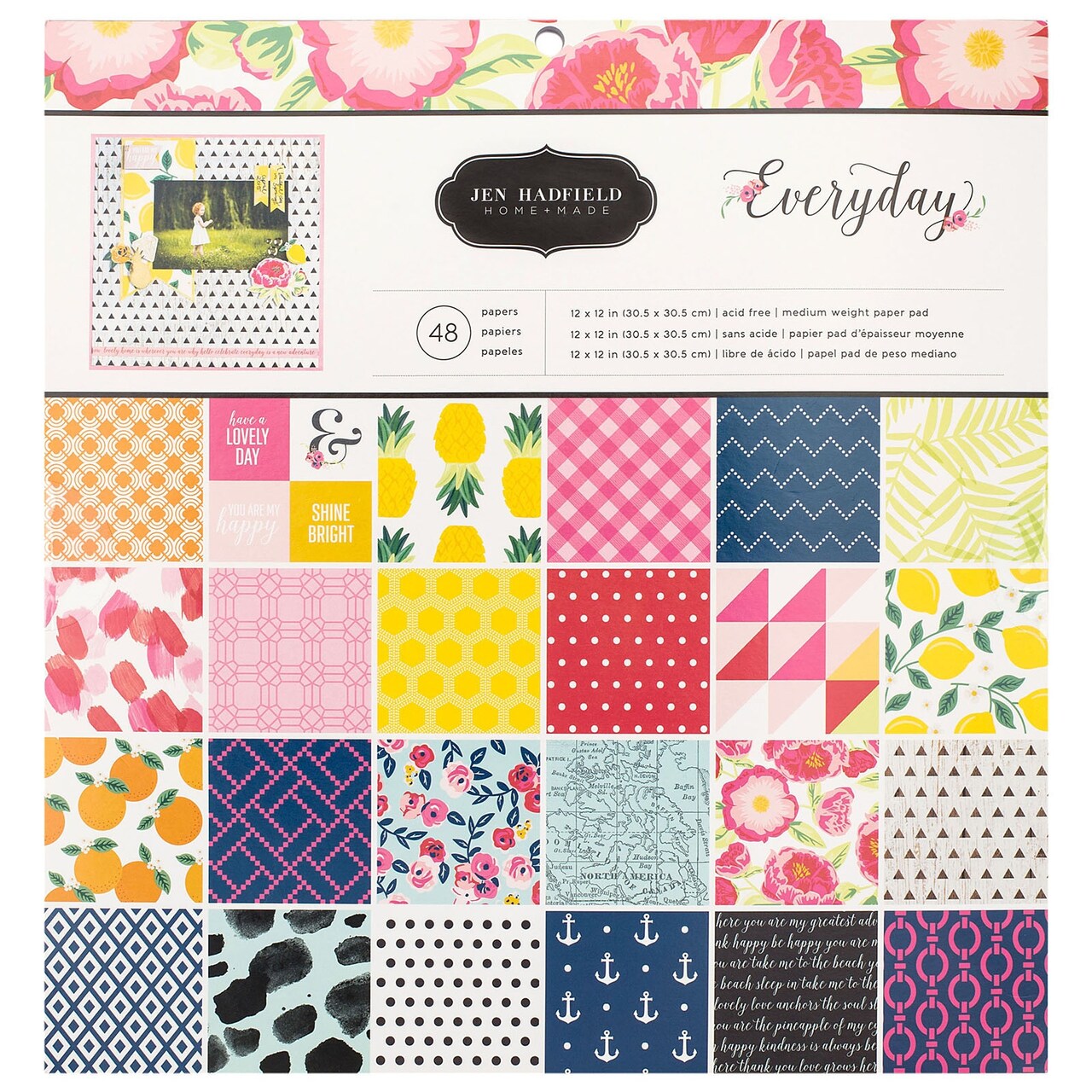 Pebbles Single-Sided Paper Pad 12"X12" 48/Pkg-Jen Hadfield Everyday, 48 Designs/1 Each